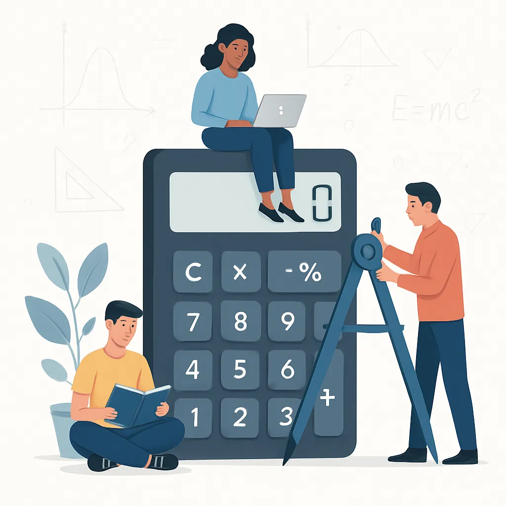 Calculator Online - Free Math Calculator Tool 2025 2025 Calculator Online interface with gradient display and 4-column button grid for basic math operations including addition, subtraction, multiplication, division