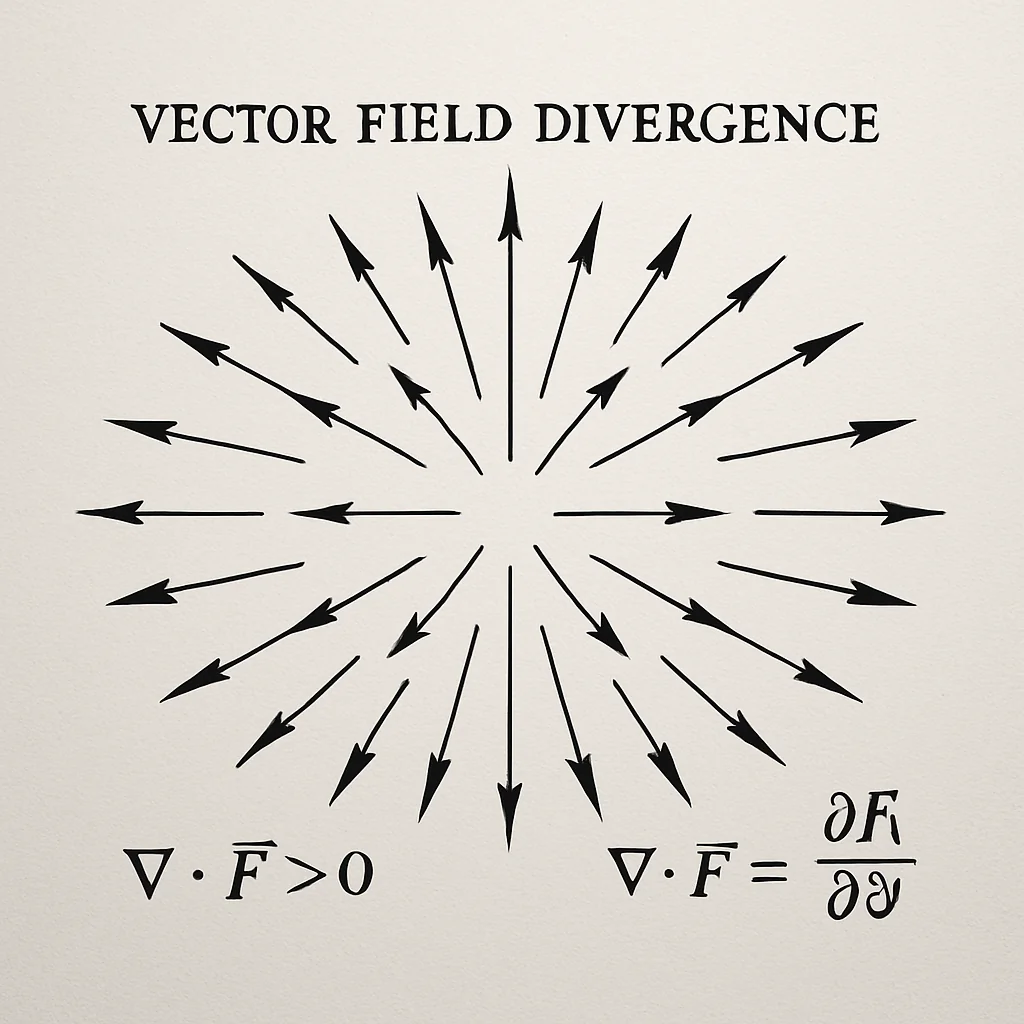 Divergence Calculator - Find Div of Field ∇·F Fast 2025 Divergence Calculator showing vector field divergence mathematical visualization with arrows showing flow patterns in advanced vector calculus field analysis