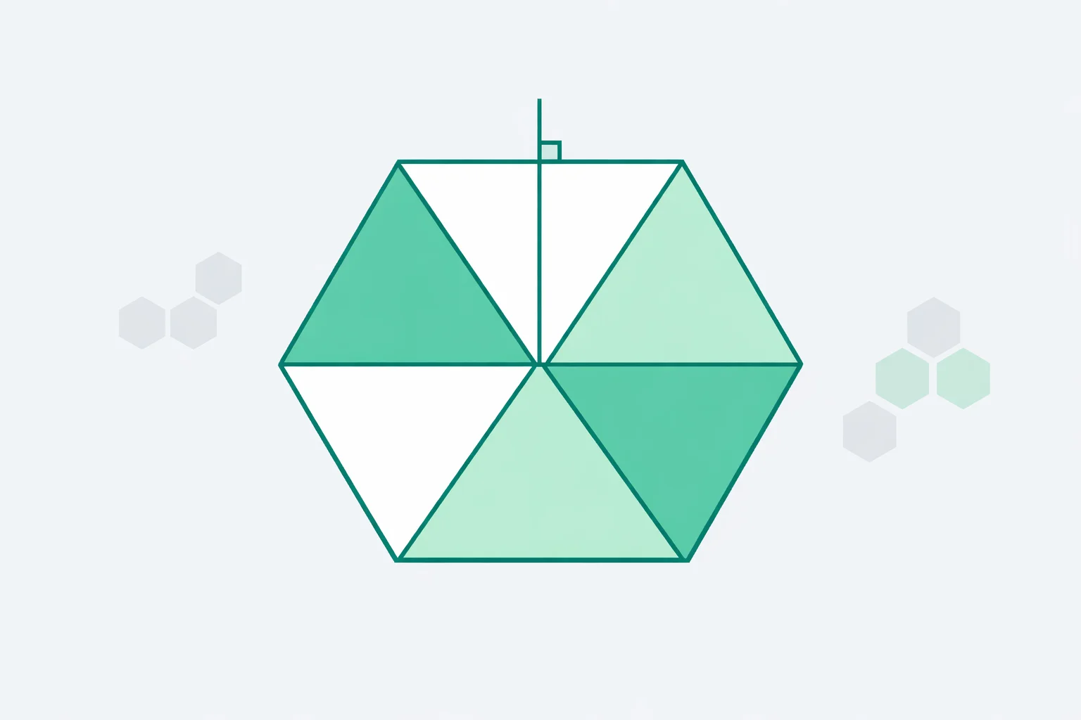 Hexagon Calculator illustration showing six equilateral triangles inside a regular hexagon with its apothem marked