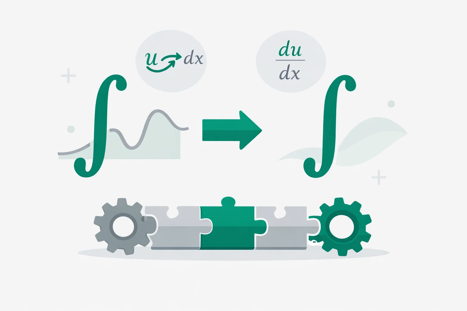 Integration by substitution calculator showing u-substitution steps with pattern detection, transformed integral, and back-substitution for calculus students.