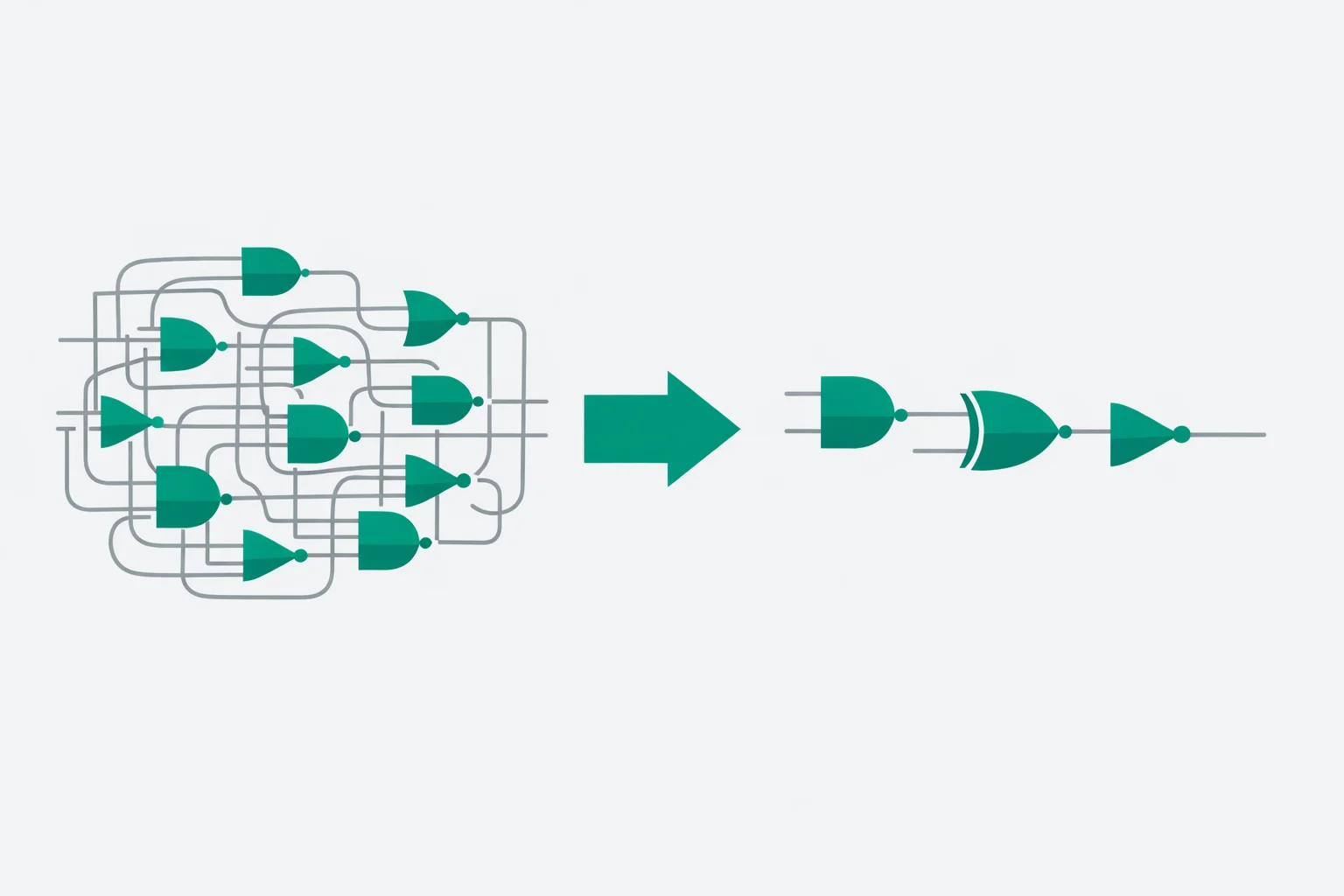 Logic Gate Simplifier - Minimize Gate Count and Circuit Delay Logic gate simplifier reducing a tangled AND-OR-NOT circuit to a minimal equivalent with fewer gates and a shorter signal path.