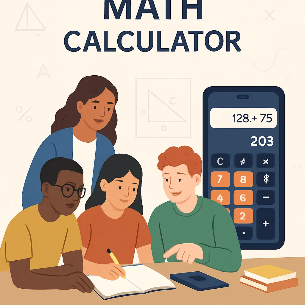 Math Calculator - Free Online Calculator for All Math 2025 Math Calculator displaying modern interface with large number buttons clear display for all mathematical operations including advanced scientific functions