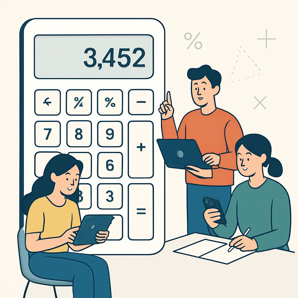 Online Calculator - Basic Math Calculator Free for 2025 Online Calculator showing clean modern interface with large number buttons and clear display for basic math operations addition, subtraction, multiplication