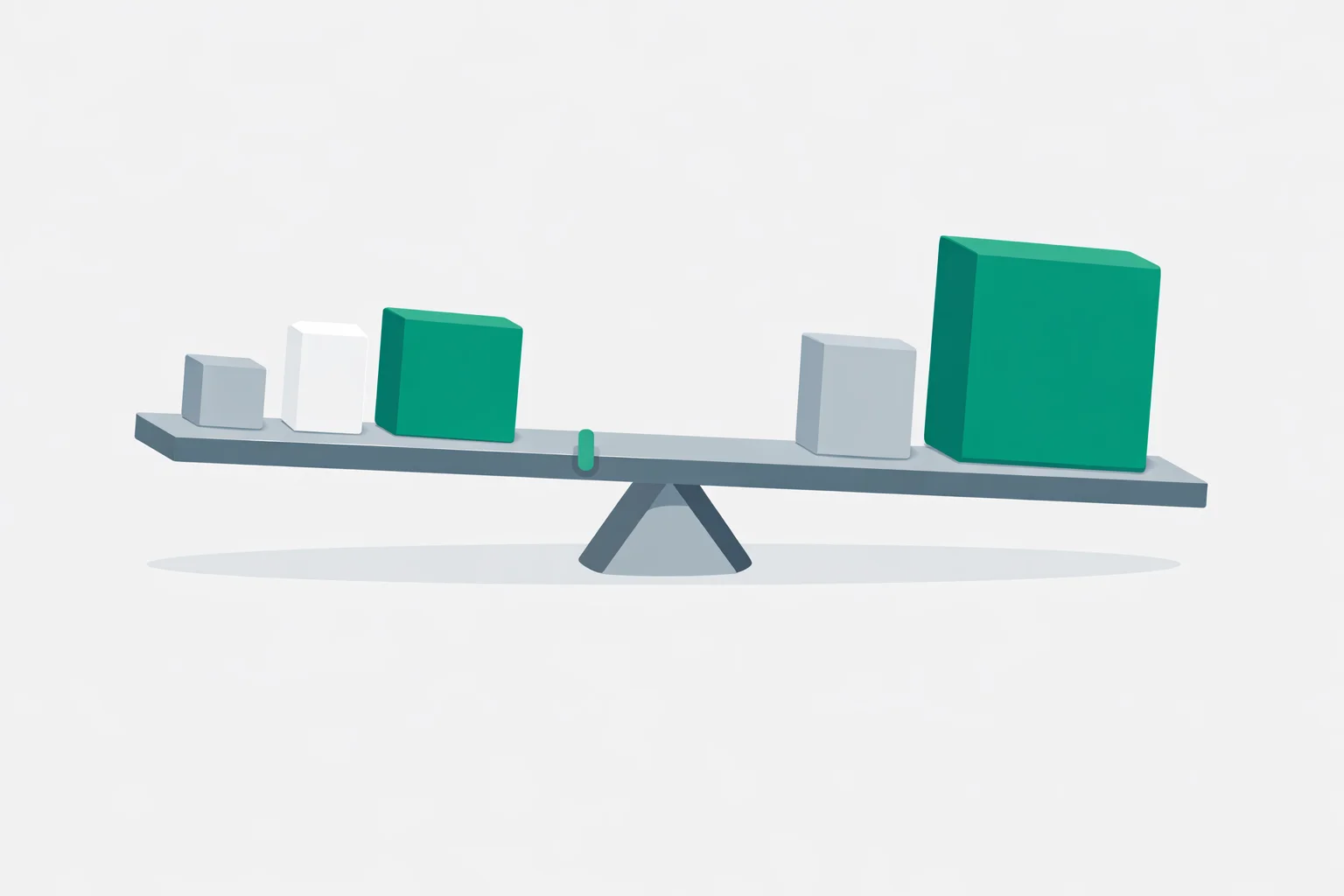 Weighted Average Calculator shown as a balance beam where larger weights pull the average point toward their own values